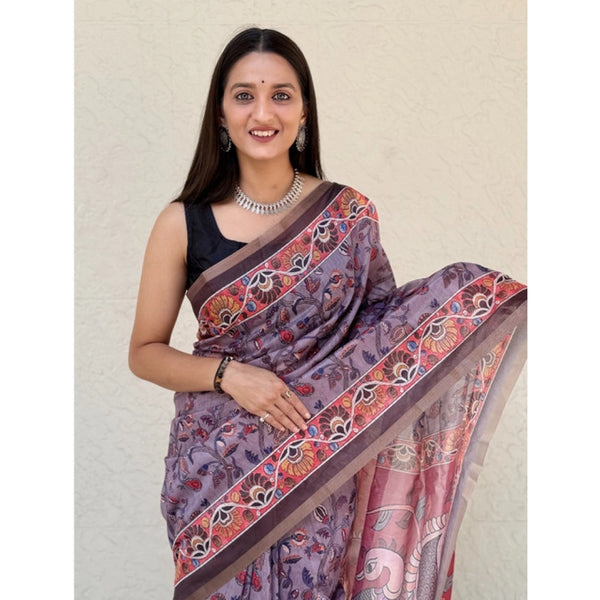 Purple Cotton Bandhani Saree - Hand Printed Traditional Tie-Dye Saree with Unstitched Blouse