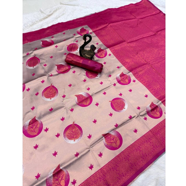 Pink Banarasi Silk Saree with Jacquard Work - Traditional Indian Wedding Saree with Unstitched Blouse