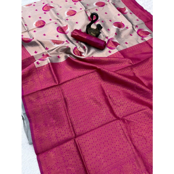 Pink Banarasi Silk Saree with Jacquard Work - Traditional Indian Wedding Saree with Unstitched Blouse