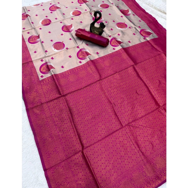 Pink Banarasi Silk Saree with Jacquard Work - Traditional Indian Wedding Saree with Unstitched Blouse