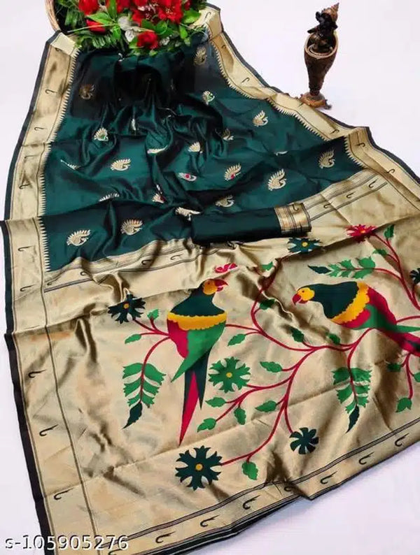 Green Banarasi Silk Saree with Blouse for Women – Elegant Wedding Saree (6.3m)