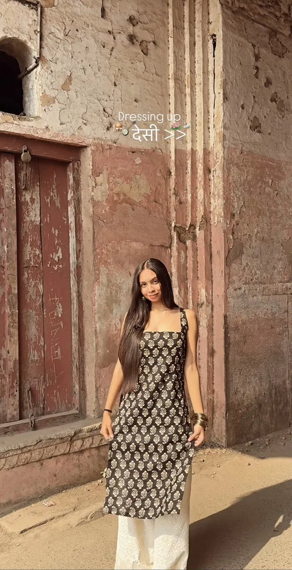 Women’s Printed Straight Sleeveless Kurta – Stylish Cotton Ethnic Wear