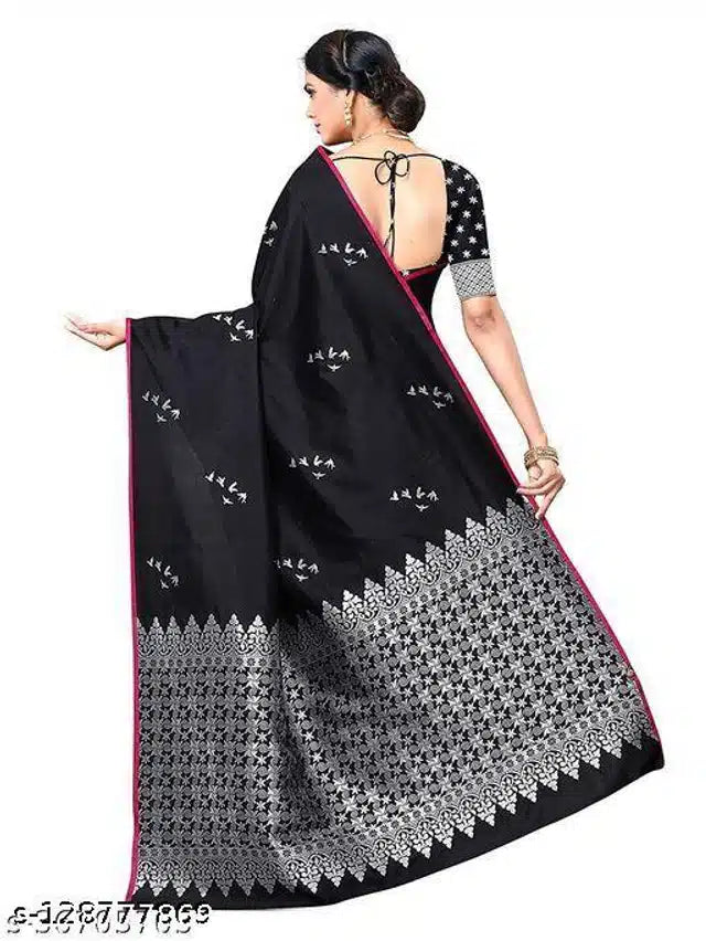 Black Jacquard Saree with Blouse for Women – Elegant Woven Saree (6.3m)