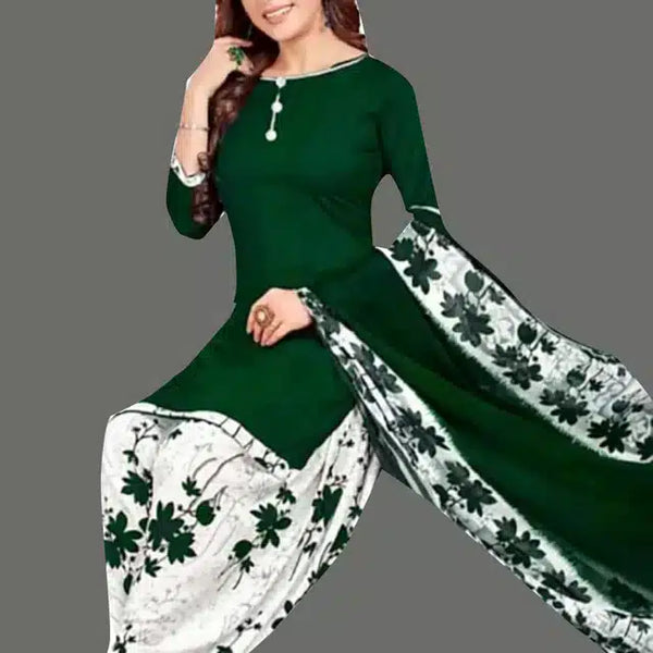 Crepe Printed Dress Material for Women & Girls – White & Green Unstitched Suit Fabric
