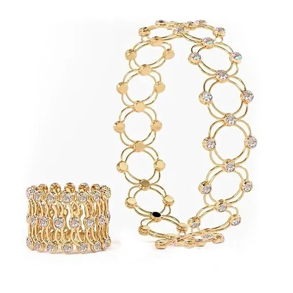 Women’s Bracelet Cum Ring Jewellery Set – Gold Plated with Cubic Zirconia