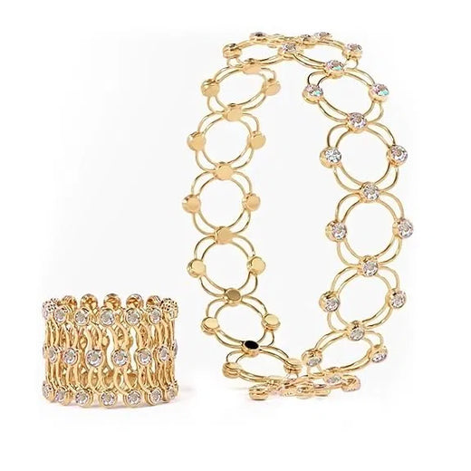 Women’s Bracelet Cum Ring Jewellery Set – Gold Plated with Cubic Zirconia