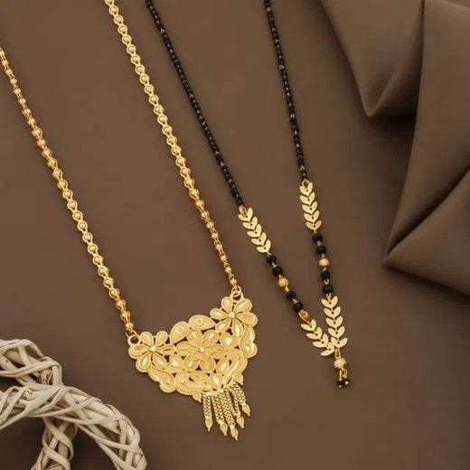 Gold Plated Long Moti Mala with Short Mangalsutra Combo Set for Women (30” & 24”)