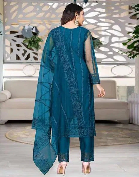 Women’s Net Kurta Set with Dupatta & Bottomwear – Ethnic Partywear Outfit