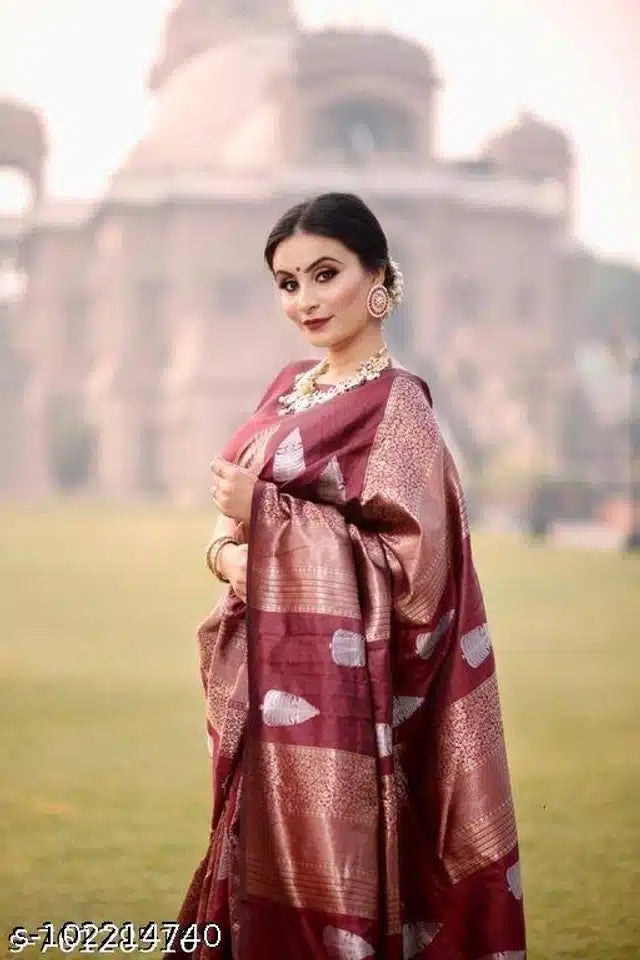 Dark Red Art Silk Saree with Blouse for Women (6.3m)