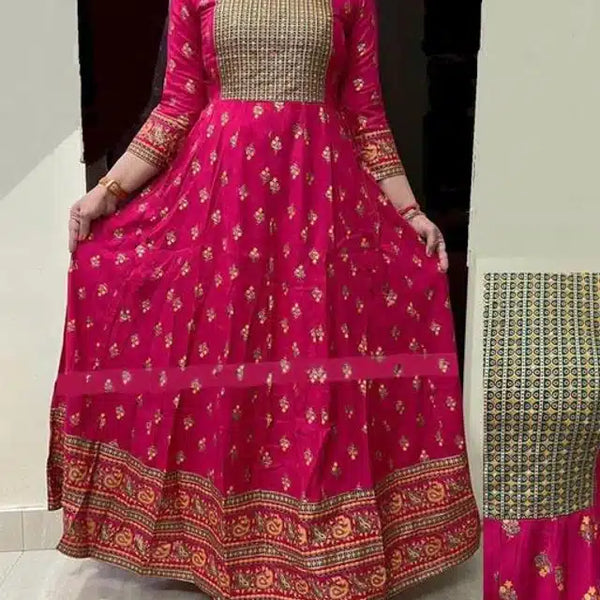 Anarkali Rayon Printed Kurti for Women – Dark Pink, Size S