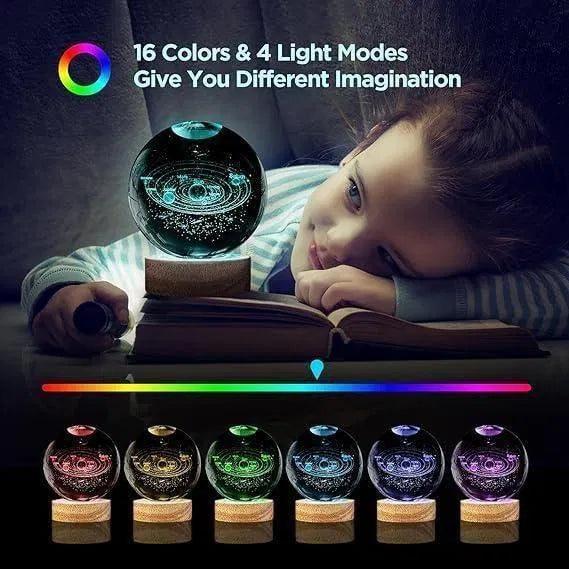 3D Crystal Galaxy Lamp Ball with LED Light Base – Night Light & Home Decor