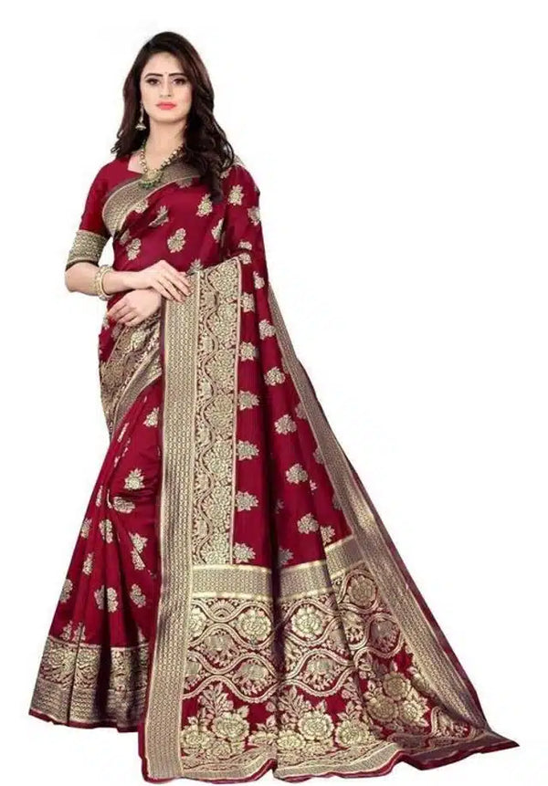 Black Jacquard Foil Printed Saree with Blouse for Women – Festive Wear (6.3m)