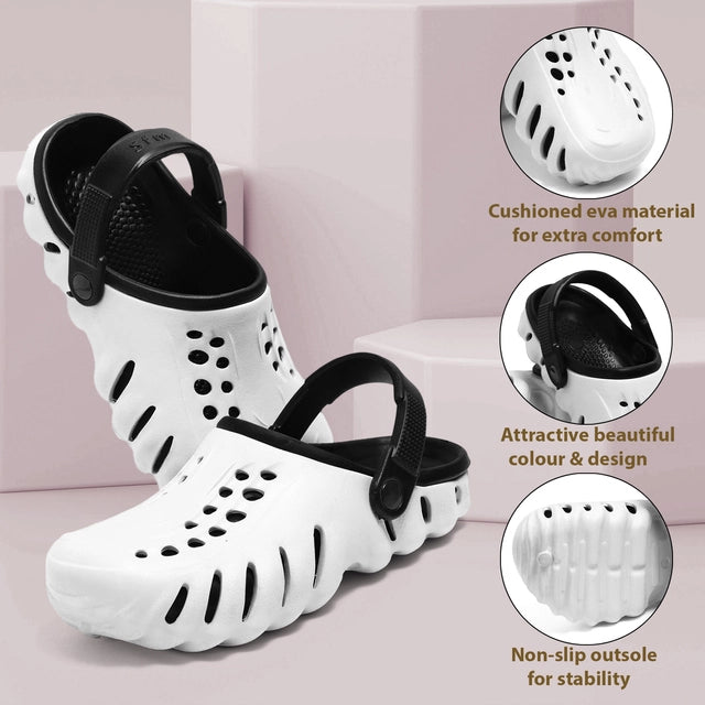 Men’s Black & White Clogs – Lightweight Breathable Slip-On Footwear with Strap