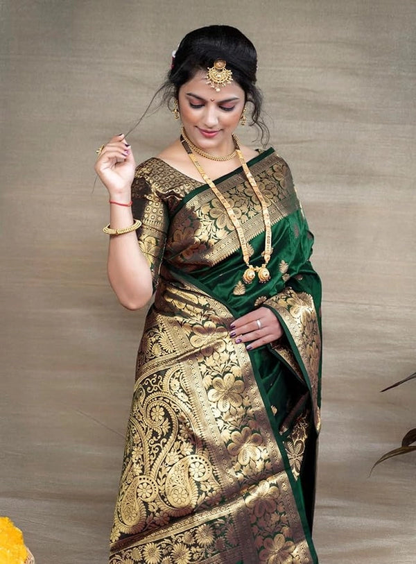 Banarasi Silk Embellished Saree for Women – Sea Green, 6.3m with Blouse Piece