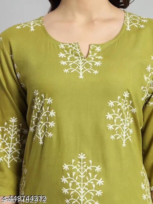 Printed Rayon Green Short Kurti for Women & Girls – Casual & Office Wear