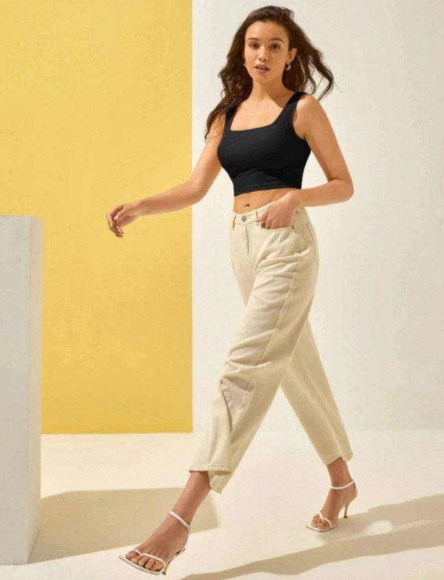Women’s Cotton Blend Solid Top – Black (Size S)