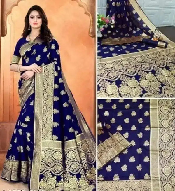 Black Jacquard Foil Printed Saree with Blouse for Women – Festive Wear (6.3m)