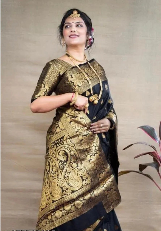 Banarasi Silk Embellished Saree for Women – Sea Green, 6.3m with Blouse Piece