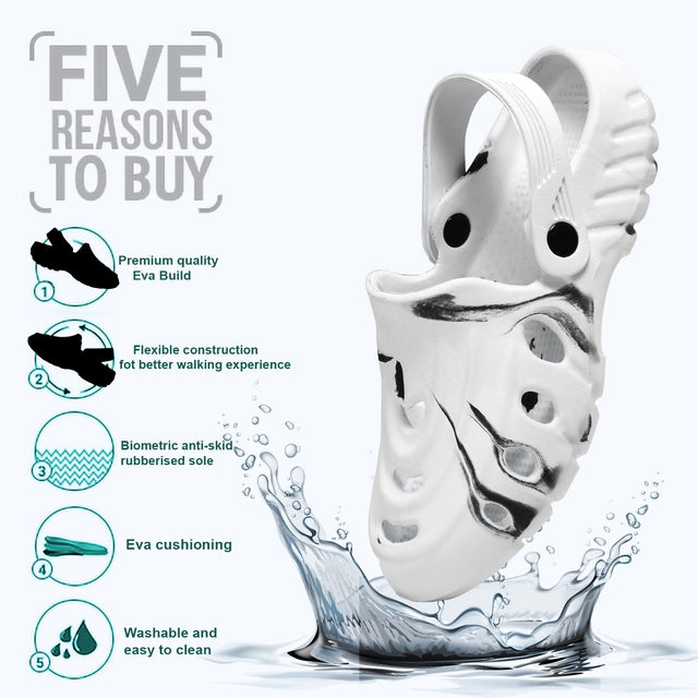 Men’s White & Black Clogs – Lightweight Breathable Slip-On Footwear with Strap