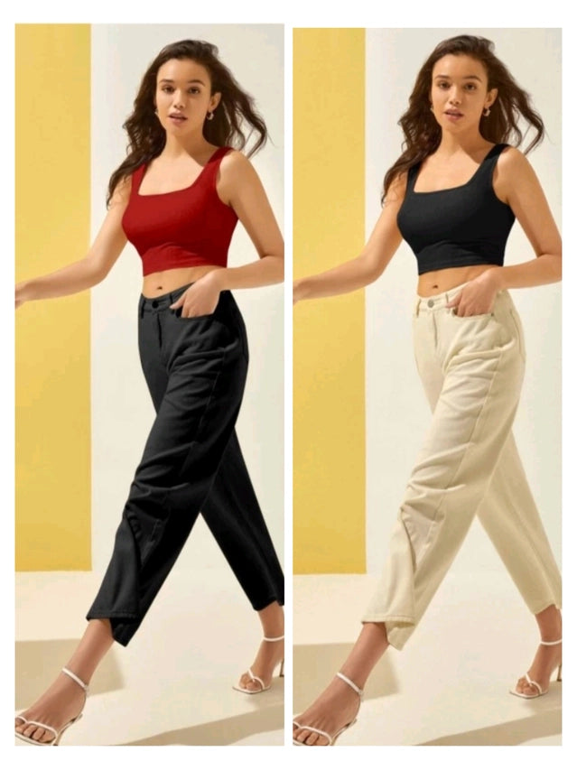 Women’s Cotton Blend Solid Tops – Maroon & Black (Pack of 2, Size S)